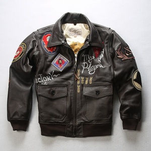 Tuta da volo Bomber Standard ricamata in vera pelle giacca da uomo <span class=keywords><strong>Casual</strong></span> Top Layer <span class=keywords><strong>abbigliamento</strong></span> in vacchetta - Product Image 2