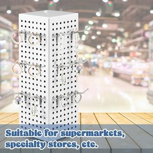 Rotating Jewelry Display Rack With Pegboard Hooks For Earrings And Keychains Storage Organizer 360 Degree Turntable Display - Product Image 5