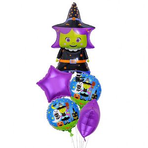 5Pcs/Set Halloween Theme Foil Pumpkin Head Witch Globol Star Shape Set <b>Balloon</b> Party <b>Decoration</b> - Product Image 3