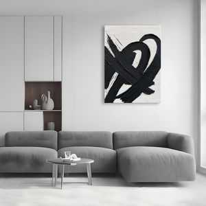 014Nankai hiện đại tối giản nghệ thuật trang trí vẽ tay in đen trắng Kết cấu sơn dầu trừu tượng vải 40x28 inch - Product Image 1