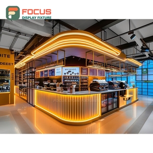 Vitrine d'angle moderne pour café avec étagère en verre, zone de présentation de produits à base de grains, en bois mat - Product Image 3