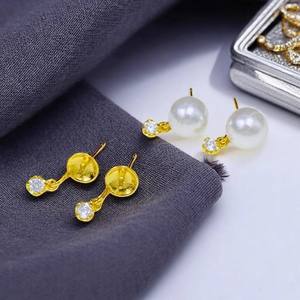 อุปกรณ์ทำเครื่องประดับมุก DIY เงินแท้ S925 รุ่น 22495 ดีไซน์เรียบง่ายแต่โดดเด่น ลูกปัดทรงกลมขนาด 8-10 มม. บนฐานเปล่าสำหรับต่างหูคริสตัล - Product Image 2