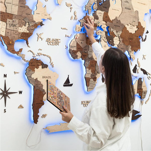 Décoration murale <span class=keywords><strong>moderne</strong></span> en bois 3D avec éclairage LED 3.0, carte du monde, idéale pour la maison et les cadeaux, vente en gros - Product Image 2
