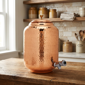 Distributeur d'eau rond en cuivre pur poli Orion Crafts, style moderne et traditionnel, avec 2 verres, 6,5 litres, cadeau de mariage - Product Image 3