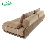 Luxus-Villa Polstersofa Leder/Stoff Maserholzrahmen Zylindrische Armlehnen Couch Italienisches Design Wohnzimmermöbel