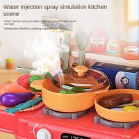Ensemble de cuisine en plastique rose pour jeux de rôle pour enfants avec lumière, pulvérisation, mini-aliments, table de cuisine, jouets de cuisine pour enfants
