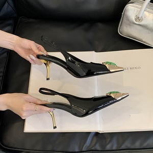 Sandalias de Tacón Alto con Punta en Pico y Tira Trasera de Charol para Mujer, Diseño de Moda 2025, Zapatos de Tacón para Boda - Product Image 3