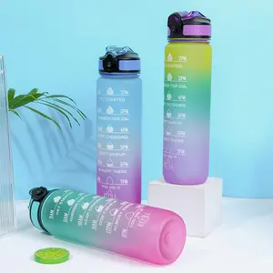 Copo de água de plástico fosco personalizado 1L Tritan Reutilizável Gálão de plástico com marcador de tempo BPA Free