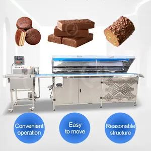 Hoge Kwaliteit Automatische 15Kg Chocolade Enrobing Machine Koekjes Gehuld Sandwich Chocolade Coating Machine