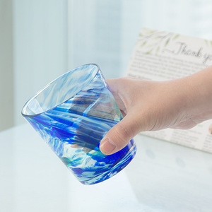 Haute qualité 11oz fait à la main épais résistant à la chaleur Transparent usage domestique coloré point boisson tasse tasse en verre - Product Image 4