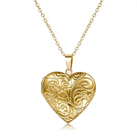 Collier Pendentif en Acier Inoxydable Plaqué Or 18K, Motif Rétro Européen Créatif, Cœur Pêche, Cadre Photo Amour, Cadeau Unisexe DIY