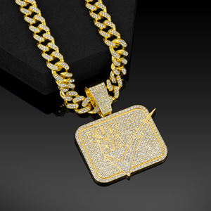 ชุดสร้อยคอฮิปฮอป 'cut da check' ประดับด้วยพลอยเทียมเคลือบทอง14K จี้สร้อยคอรูปวงรีประดับตัวอักษรสไตล์สตรีท - Product Image 2