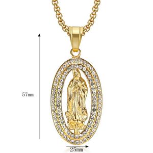 European American Hip Hop Pendant Necklace <b>Titanium</b> Steel Gold Plated Crystal Rhinestone Oval Religious Charm Unisex Everyday - Product Image 5
