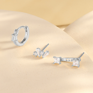 CANNER Juego de 3 piezas de pendientes de plata de ley 925 con circonitas marquise en racimo, para perforaciones de cartílago y hélice, con diseño floral y circonitas engastadas, tipo stud y de aro - Product Image 2