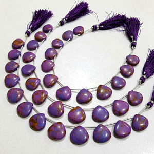 Cuentas de cobre púrpura turquesa en forma de corazón, lisas, tamaño 14-15 mm, hilo de cuentas de 8 pulgadas de largo - Product Image 1