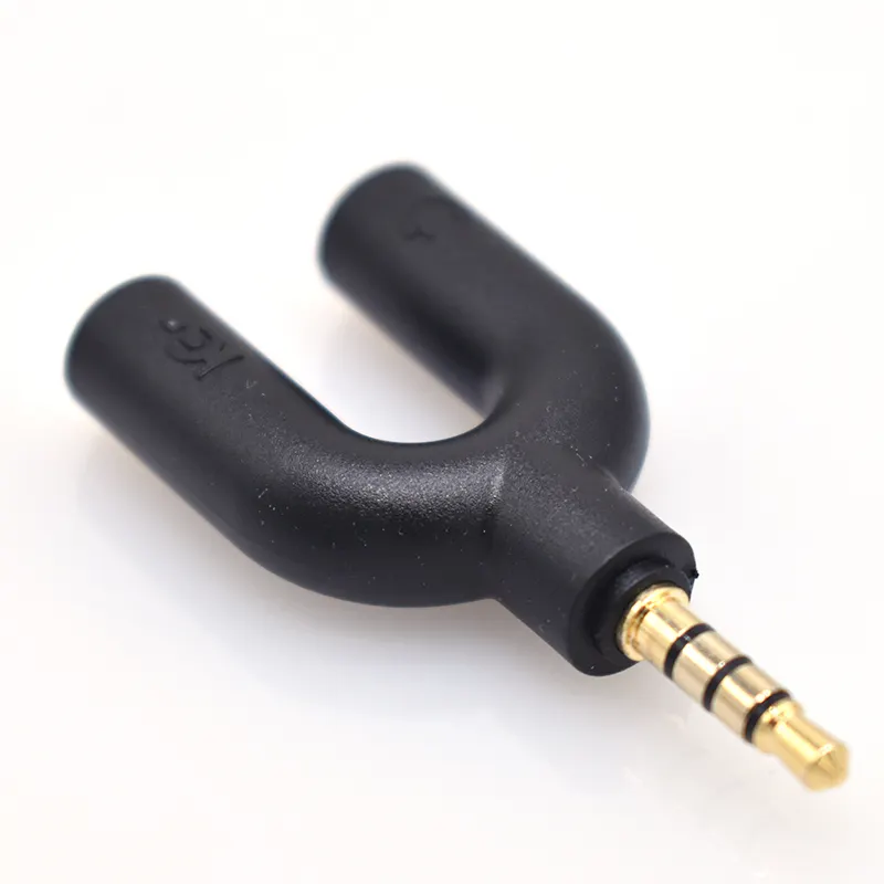 Adaptor Splitter Headphone, 3.5mm ke 3.5mm ganda pemisah Headphone lapisan emas tipe U pria ke wanita Stereo Audio Earphone