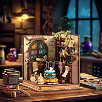 DIY Curiosity Collection Book Nook, un puzzle en bois 3D avec une cage à oiseaux et un chaudron magique, un décor rétro