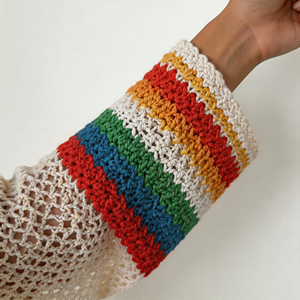 Cardigan en tricot de haute qualité pour femme, motif floral <span class=keywords><strong>au</strong></span> <span class=keywords><strong>crochet</strong></span>, carrés <span class=keywords><strong>Granny</strong></span>, coloré, à manches évasées, ouvert sur le devant, style veste de couverture - Product Image 3