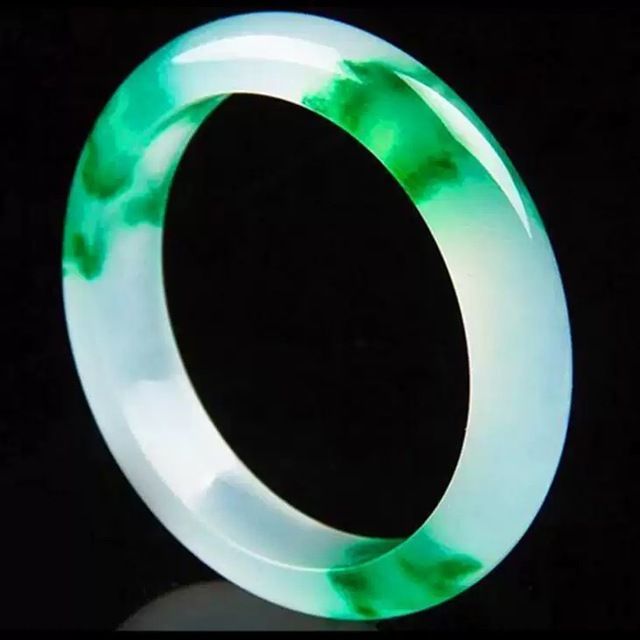 Wholesale Natural a Grade Green Jade Bangle Floating Green Pattern Polished Round Bracelet Jewelry Gift
