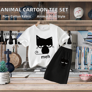 T-shirt à manches courtes imprimé animaux de dessin animé de haute qualité pour garçons et filles, ensembles de vêtements décontractés pour enfants, été, bébé, 100% coton - Product Image 1