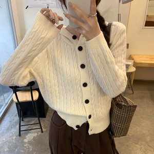Suéter con capucha de ganchillo, prendas de punto, prendas de punto suaves, suéteres lisos, botones retorcidos, cárdigans de Cable para <span class=keywords><strong>mujer</strong></span> - Product Image 2