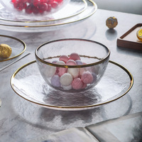 Assiettes en verre transparent Grand restaurant Hôtels Assiette à dîner à bord doré Ensembles d'assiettes en verre transparent pour mariage Ensemble de vaisselle