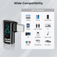 Adaptateur USB4.0 C à angle droit de 90 degrés, mâle vers femelle, 140W, 40 Gbps, charge rapide, transfert de données, affichage numérique, type C