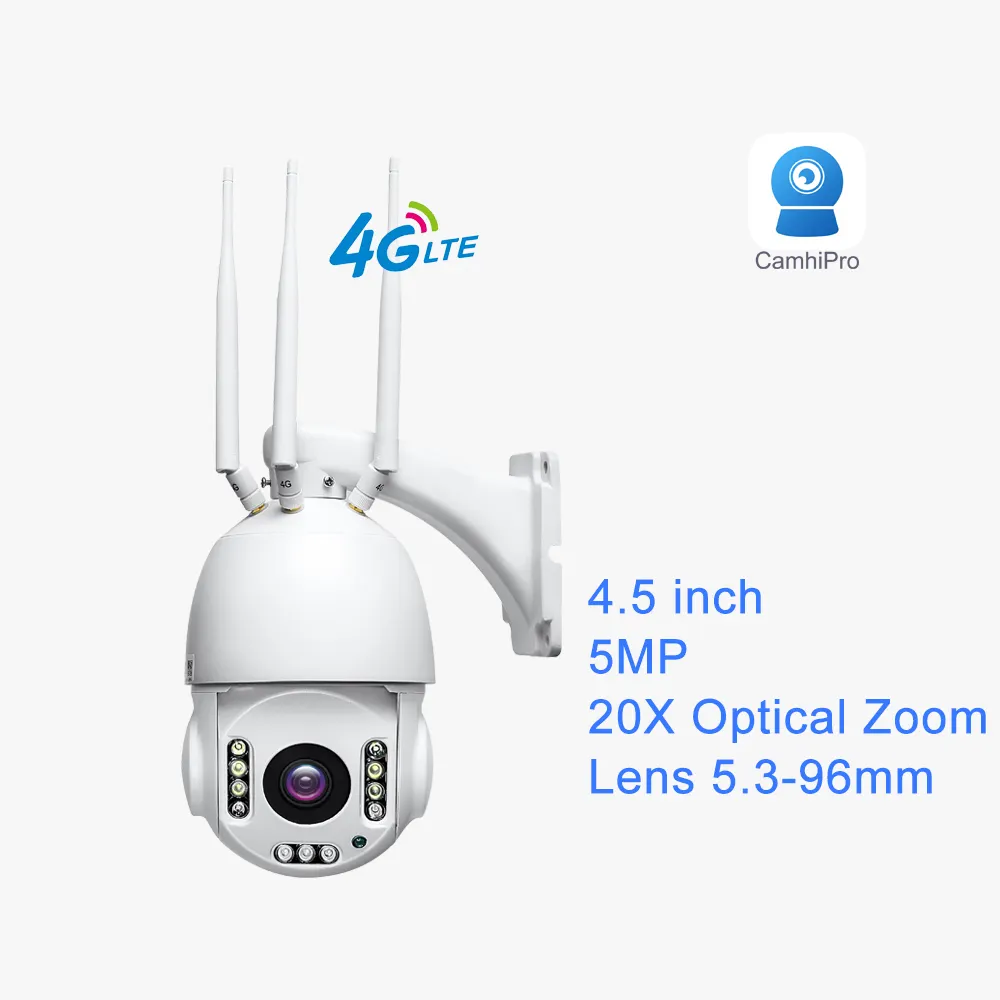 5MP CamhiPro 4G מצלמת אבטחה כרטיס SIM חיצוני AI אנושי מעקב אוטומטי מצלמת כיפה PTZ 4G לאתר בנייה