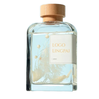 Bouteille diffuseur d'arômes en verre rond vide de 200 ml avec bouchon en bois, impression sérigraphique, huile essentielle parfumée