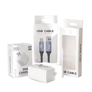 Crochet vente boîte d'emballage adaptateur de téléphone boîte pliée câble USB boîte de papier d'emballage avec fenêtre