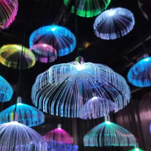 Luminária decorativa circular, água-viva colorida, fibra óptica, peixe, iluminação dc 12 v, lustre