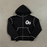 Kış kalın pamuk sıcak özelleştirilmiş kartal grafik elmas Hoodie siyah ters dikiş tasarım erkekler için Baggy Hoodies Streetwear