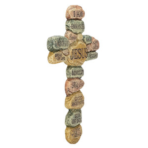 Guijarros decorativos <span class=keywords><strong>de</strong></span> resina <span class=keywords><strong>de</strong></span> 10 pulgadas, Cruz colgante <span class=keywords><strong>de</strong></span> pared con los nombres <span class=keywords><strong>de</strong></span> Jesús - Product Image 2