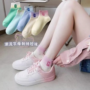 Gradient Women's Ankle Socks With G Lettering Breathable Sweat Absorbing Regular Casual Socks For <b>Spring</b> Summer - Product Image 1