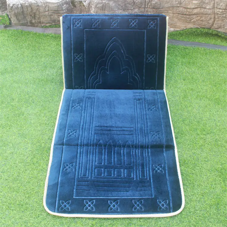Warm Travel Islamic Rug, Foldable Eid Al-Fitr Muslim Sejadah Velvet Foam Cushioning Padded Prayer Mats with Back Rest/