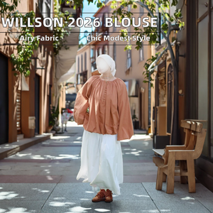 Willson 2026 New Design Modest Chic Muslim Women Regular Sleeve Solid Knitted Breathable O-Neck Embossed Print <b>Blouse</b> Unique - Product Image 2