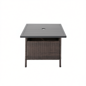 Square Wicker Outdoor Side <b>Table</b> With Umbrella Hole For Yard Garden Poolside Use - Product Image 1