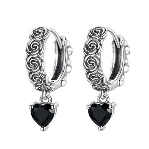 Orecchini Pendenti E4190 in Argento Anticato con Cristalli Taglio Cuore, Gioielli Vintage da Donna in Lega - Product Image 1