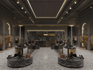Custom Clothing Store Display Furniture Marble Island Counter Arched Garment Rack Boutique Interior Turnkey Fit-out - Product Image 4