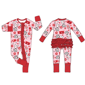 Baju tidur anak perempuan ritsleting bambu Ruffle Zippy Romper CPC mencapai CE bersertifikat piyama anak-anak pakaian tidur - Product Image 3