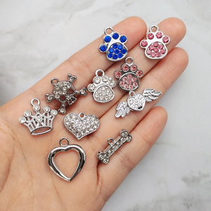 Claro completo Rhinestone estrella pata corazón hueso corona llave calavera colgante encantos colgar encantos DIY fabricación ajuste mascota Collar collar - Product Image 3
