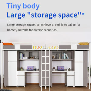 Двухместная кровать-Лофт со столом и шкафом, экономия пространства, кровать-ЛОФТ, каркас, кровать-Лофт для взрослых, для квартиры/отеля - Product Image 5