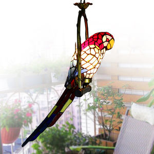 Lámpara Colgante LED de Vitral Estilo Tiffany Europeo, Diseño de Loro Rojo Grande, Forma Larga, 2700K, Luz Blanca Cálida Suave, Cilíndrica - Product Image 1