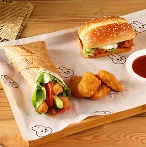 Papel para Envolver Hamburguesas de Grado Alimenticio, Diseño Moderno, Papel para Hornear para Restaurantes de Comida Rápida, Recubrimiento de Pulpa de PE, Impresión de Pan - Product Image 4