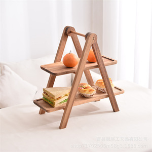 Étagère de rangement triangulaire à 3 niveaux en bois massif pour fruits et pain, usage domestique, type sur pied, couleur acacia, durable - Product Image 3