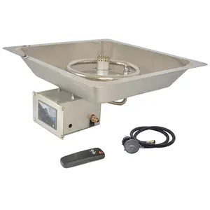 Outdoor Stainless Steel Square Natural Gas Fire Pit Burner Ring Kit Remote Control System