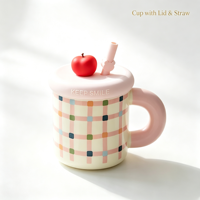 Mug à café en céramique mignon de style dessin animé avec couvercle et cuillère, tasse à thé au lait animale Kawaii de 400 ml pour le bureau, cadeau pour filles, personnalisable