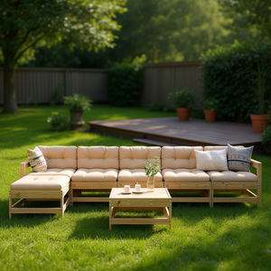 Ensemble de salon de jardin modulaire en pin naturel, bois massif, 6 places, mobilier d'extérieur contemporain - Product Image 2