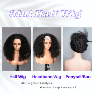 Perruque Afro Bouclée Kinky à 180 % de Densité, 3-en-1, Demi-Perruque Sans Colle, Ajustement Flexible, Cordon de Serrage, Cheveux Humains Naturels, Idéale Débutant - Product Image 6