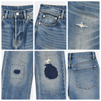 Jeans streetwear pour homme personnalisés, style Y2K, hiver, taille haute, écologiques, vintage, délavés, patchwork, coupe ample et droite